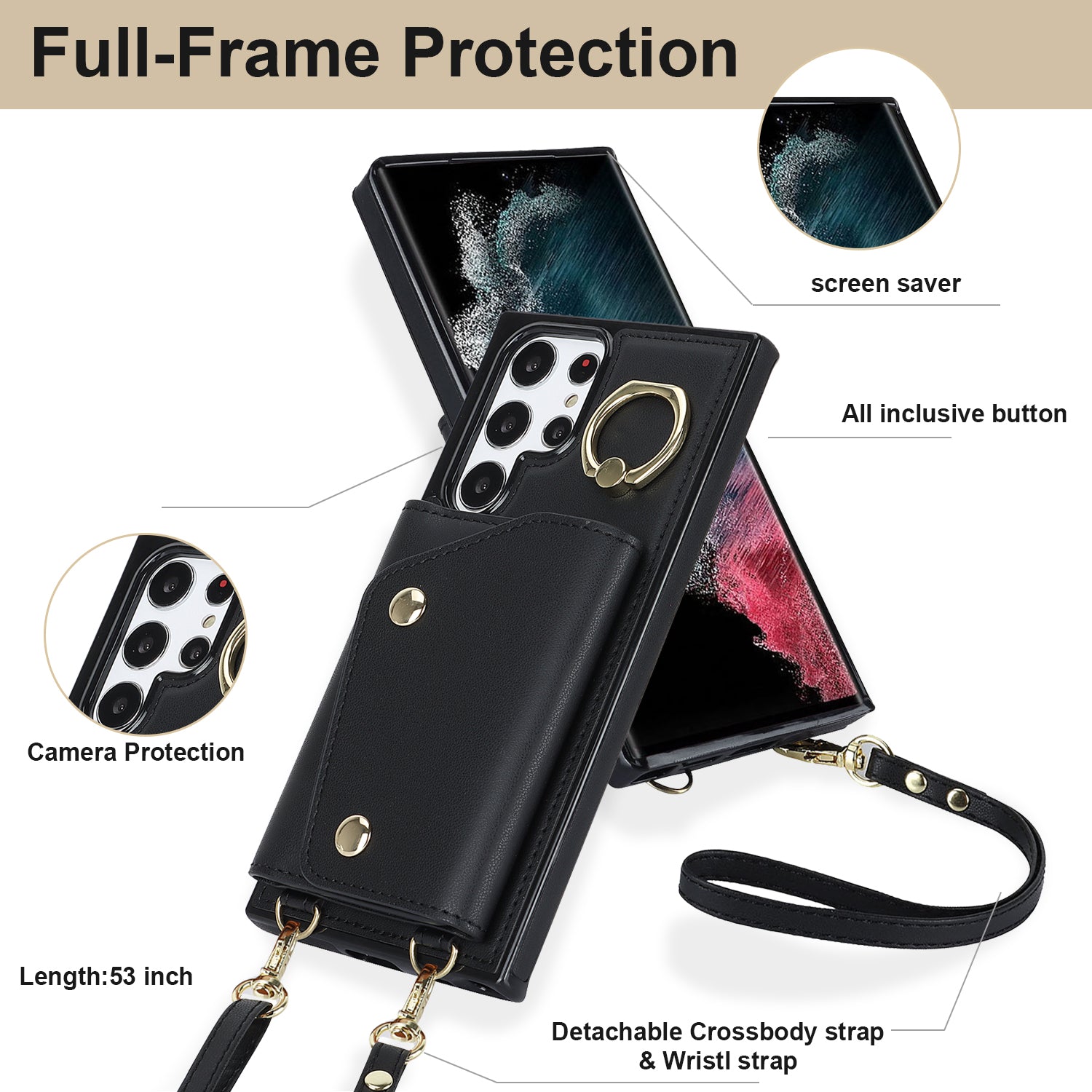 Zipper Wallet Phone Case for Samsung Galaxy S22 Ultra 5G PU Leather Coated TPU Cover with Ring Kickstand Zipper Wallet Phone Case for Samsung Galaxy S22 Ultra 5G PU Leather Coated TPU Cover with Ring Kickstand